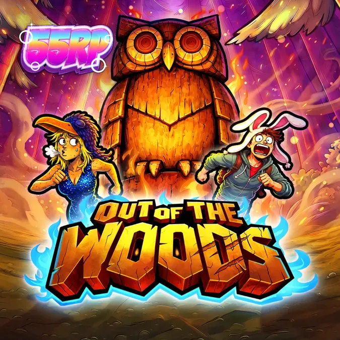 Tampilan visual slot Out Of The Woods dengan latar belakang hutan gelap